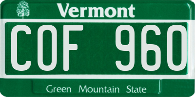 VT license plate COF960