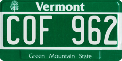 VT license plate COF962