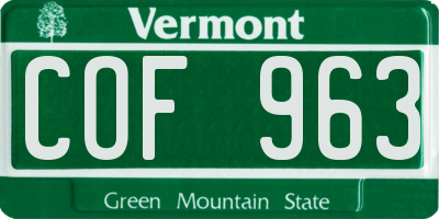 VT license plate COF963