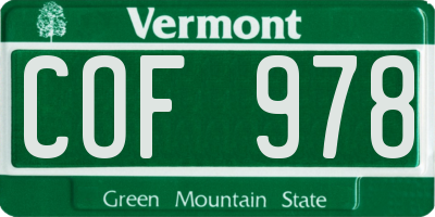 VT license plate COF978