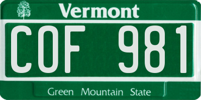 VT license plate COF981