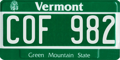 VT license plate COF982