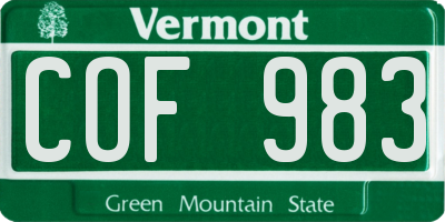 VT license plate COF983