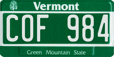 VT license plate COF984