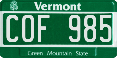 VT license plate COF985