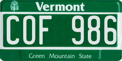 VT license plate COF986