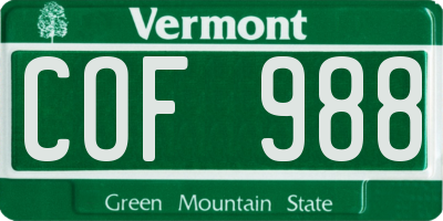 VT license plate COF988