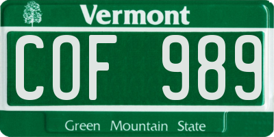 VT license plate COF989