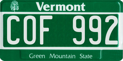 VT license plate COF992