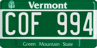 VT license plate COF994