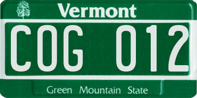 VT license plate COG012