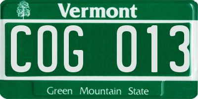 VT license plate COG013