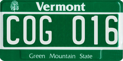 VT license plate COG016
