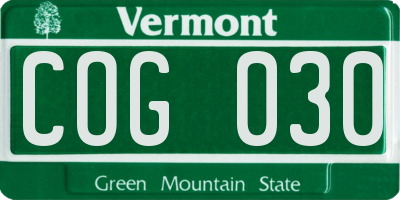 VT license plate COG030
