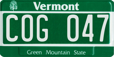 VT license plate COG047