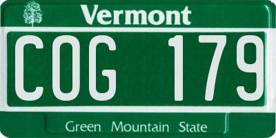 VT license plate COG179