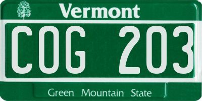 VT license plate COG203