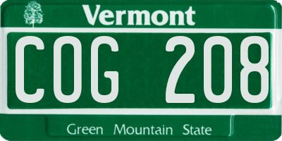 VT license plate COG208
