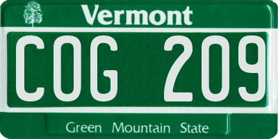 VT license plate COG209