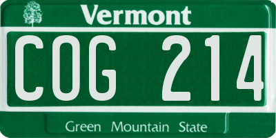 VT license plate COG214