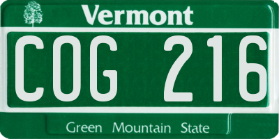 VT license plate COG216