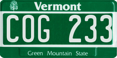 VT license plate COG233