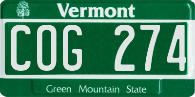 VT license plate COG274