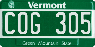 VT license plate COG305