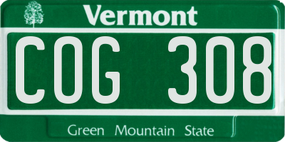 VT license plate COG308