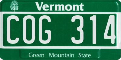 VT license plate COG314