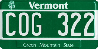 VT license plate COG322