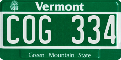 VT license plate COG334