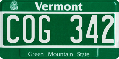 VT license plate COG342