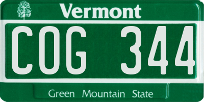 VT license plate COG344