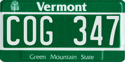 VT license plate COG347