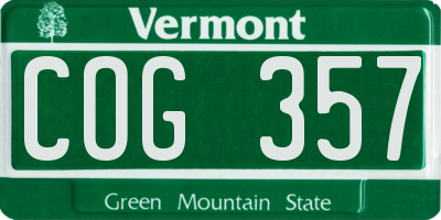 VT license plate COG357
