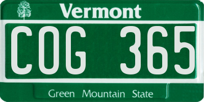 VT license plate COG365