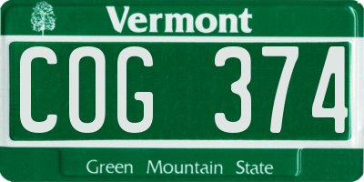 VT license plate COG374