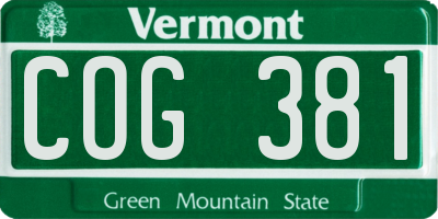 VT license plate COG381