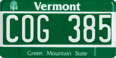 VT license plate COG385