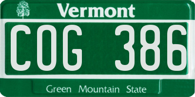VT license plate COG386