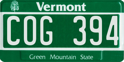 VT license plate COG394