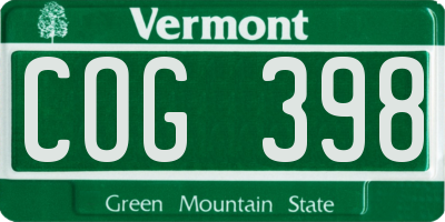 VT license plate COG398