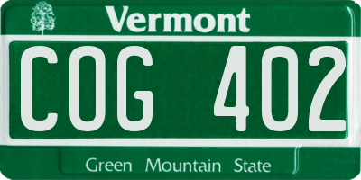 VT license plate COG402