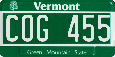 VT license plate COG455