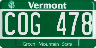 VT license plate COG478