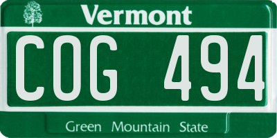 VT license plate COG494