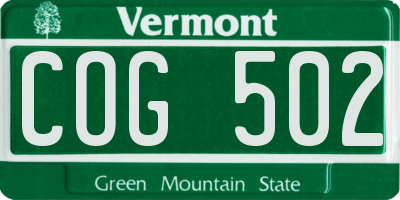 VT license plate COG502