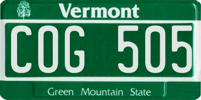 VT license plate COG505