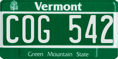 VT license plate COG542